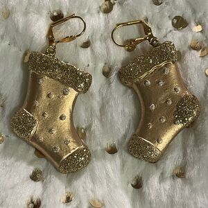 Vintage Gold Glitter Christmas Stocking Earrings